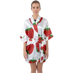 Seamless Pattern Fresh Strawberry Half Sleeve Satin Kimono  by Bangk1t