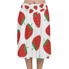 Seamless Pattern Fresh Strawberry Velvet Flared Midi Skirt by Bangk1t