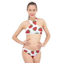 Seamless Pattern Fresh Strawberry High Neck Bikini Set by Bangk1t