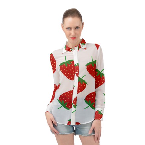 Seamless Pattern Fresh Strawberry Long Sleeve Chiffon Shirt by Bangk1t