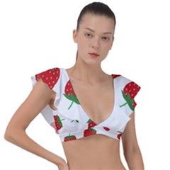 Seamless Pattern Fresh Strawberry Plunge Frill Sleeve Bikini Top by Bangk1t