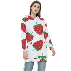 Seamless Pattern Fresh Strawberry Women s Long Oversized Pullover Hoodie by Bangk1t