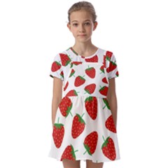 Seamless Pattern Fresh Strawberry Kids  Short Sleeve Pinafore Style Dress by Bangk1t