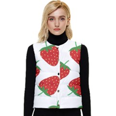 Seamless Pattern Fresh Strawberry Women s Button Up Puffer Vest