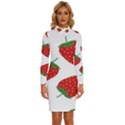 Seamless Pattern Fresh Strawberry Long Sleeve Shirt Collar Bodycon Dress View1