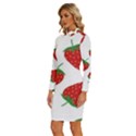 Seamless Pattern Fresh Strawberry Long Sleeve Shirt Collar Bodycon Dress View2