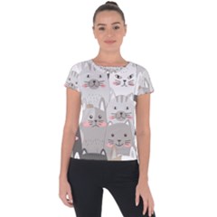 Cute Cats Seamless Pattern Short Sleeve Sports Top  by Bangk1t