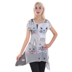 Cute Cats Seamless Pattern Short Sleeve Side Drop Tunic by Bangk1t