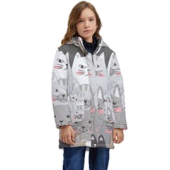 Cute Cats Seamless Pattern Kids  Hooded Longline Puffer Jacket by Bangk1t