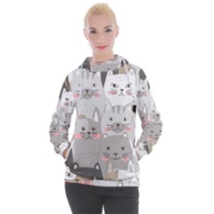 Cute Cats Seamless Pattern Women s Hooded Pullover by Bangk1t