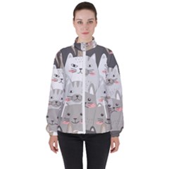 Cute Cats Seamless Pattern Women s High Neck Windbreaker by Bangk1t