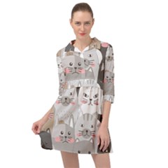 Cute Cats Seamless Pattern Mini Skater Shirt Dress by Bangk1t