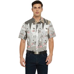 Cute Cats Seamless Pattern Men s Short Sleeve Pocket Shirt  by Bangk1t