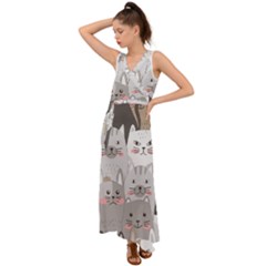 Cute Cats Seamless Pattern V-neck Chiffon Maxi Dress by Bangk1t