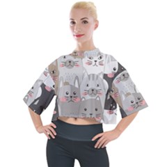 Cute Cats Seamless Pattern Mock Neck Tee