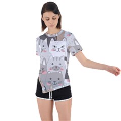 Cute Cats Seamless Pattern Asymmetrical Short Sleeve Sports Tee by Bangk1t