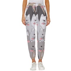 Cute Cats Seamless Pattern Women s Cropped Drawstring Pants by Bangk1t