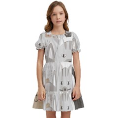 Cute Cats Seamless Pattern Kids  Puff Sleeved Dress by Bangk1t