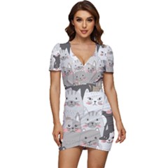 Cute Cats Seamless Pattern Low Cut Cap Sleeve Mini Dress by Bangk1t