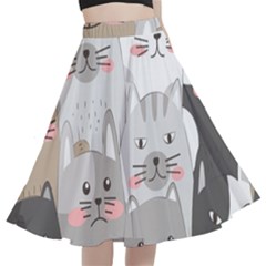 Cute Cats Seamless Pattern A-line Full Circle Midi Skirt With Pocket by Bangk1t