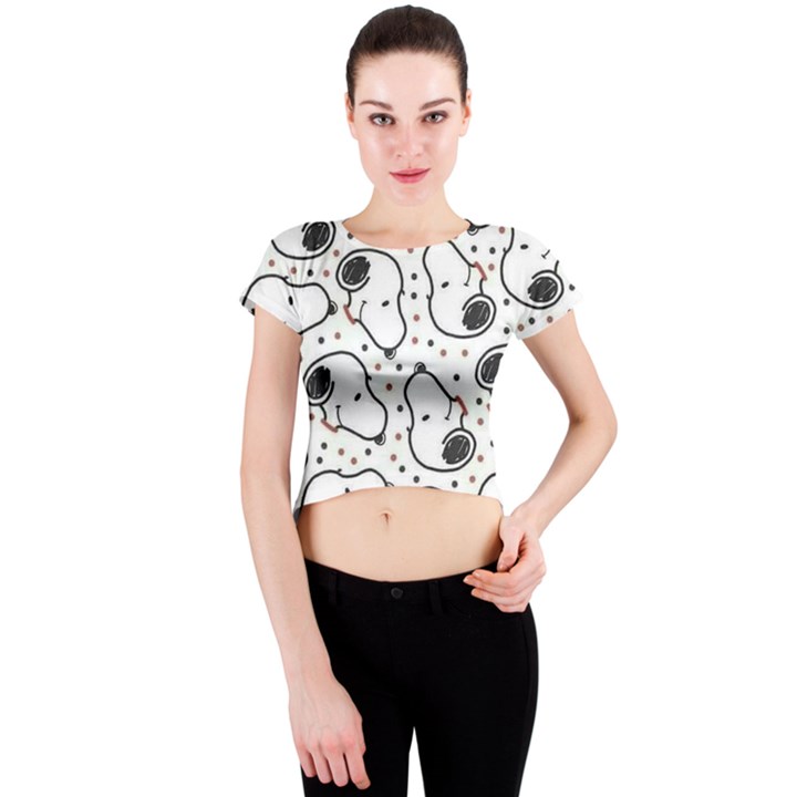 Dog Pattern Crew Neck Crop Top