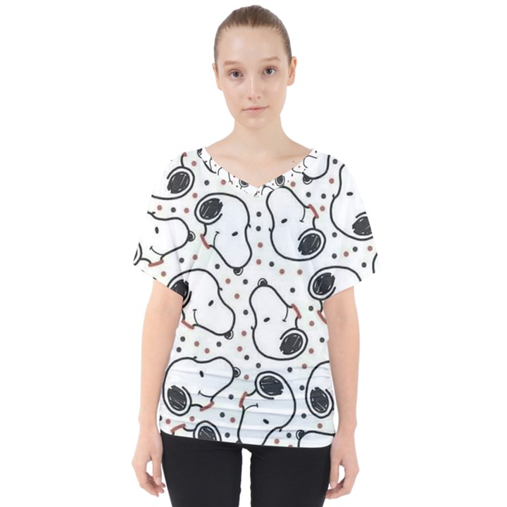 Dog Pattern V-Neck Dolman Drape Top