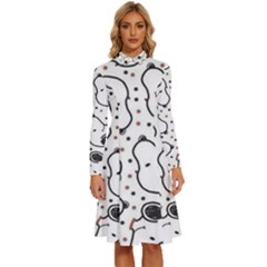 Dog Pattern Long Sleeve Shirt Collar A-line Dress by Bangk1t