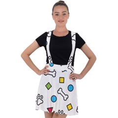 Dog Paw Seamless Pattern Footprint Bone Velvet Suspender Skater Skirt by Bangk1t