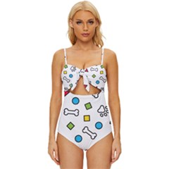 Dog Paw Seamless Pattern Footprint Bone Knot Front One-piece Swimsuit by Bangk1t