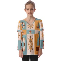 Nautical Elements Collection Kids  V Neck Casual Top by Bangk1t