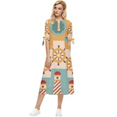 Nautical Elements Collection Bow Sleeve Chiffon Midi Dress by Bangk1t