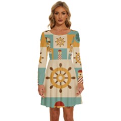 Nautical Elements Collection Long Sleeve Wide Neck Velvet Dress by Bangk1t