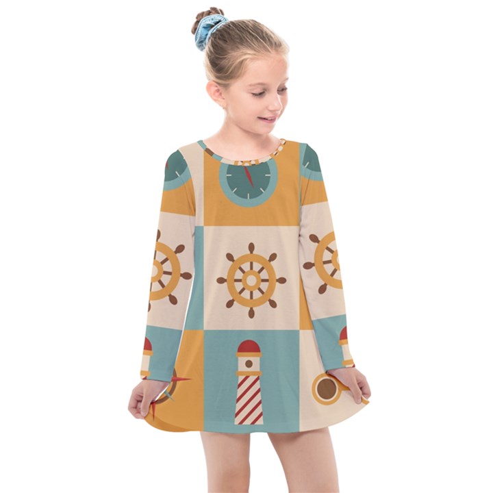 Nautical Elements Collection Kids  Long Sleeve Dress