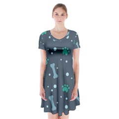 Bons Foot Prints Pattern Background Short Sleeve V-neck Flare Dress by Bangk1t