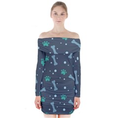 Bons Foot Prints Pattern Background Long Sleeve Off Shoulder Dress by Bangk1t