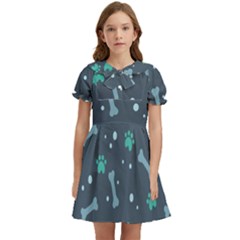 Bons Foot Prints Pattern Background Kids  Bow Tie Puff Sleeve Dress by Bangk1t