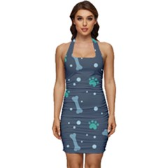 Bons Foot Prints Pattern Background Sleeveless Wide Square Neckline Ruched Bodycon Dress by Bangk1t