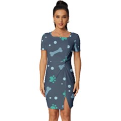 Bons Foot Prints Pattern Background Fitted Knot Split End Bodycon Dress by Bangk1t