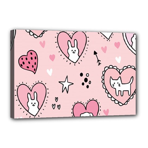 Cartoon Cute Valentines Day Doodle Heart Love Flower Seamless Pattern Vector Canvas 18  X 12  (stretched) by Bangk1t