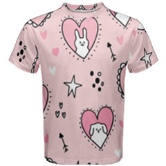 Cartoon Cute Valentines Day Doodle Heart Love Flower Seamless Pattern Vector Men s Cotton Tee by Bangk1t