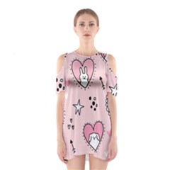 Cartoon Cute Valentines Day Doodle Heart Love Flower Seamless Pattern Vector Shoulder Cutout One Piece Dress by Bangk1t