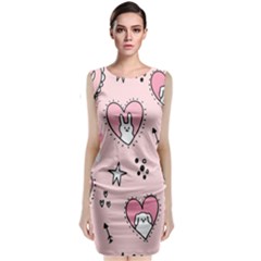 Cartoon Cute Valentines Day Doodle Heart Love Flower Seamless Pattern Vector Classic Sleeveless Midi Dress by Bangk1t