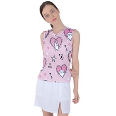 Cartoon Cute Valentines Day Doodle Heart Love Flower Seamless Pattern Vector Women s Sleeveless Sports Top by Bangk1t