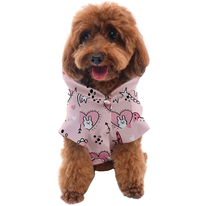 Cartoon Cute Valentines Day Doodle Heart Love Flower Seamless Pattern Vector Dog Coat