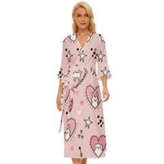 Cartoon Cute Valentines Day Doodle Heart Love Flower Seamless Pattern Vector Midsummer Wrap Dress