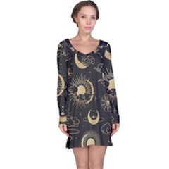 Asian Seamless Pattern With Clouds Moon Sun Stars Vector Collection Oriental Chinese Japanese Korean Long Sleeve Nightdress by Bangk1t