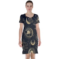 Asian Seamless Pattern With Clouds Moon Sun Stars Vector Collection Oriental Chinese Japanese Korean Short Sleeve Nightdress by Bangk1t