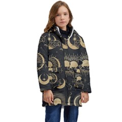 Asian Seamless Pattern With Clouds Moon Sun Stars Vector Collection Oriental Chinese Japanese Korean Kids  Hooded Longline Puffer Jacket by Bangk1t