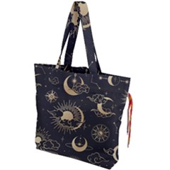 Asian Seamless Pattern With Clouds Moon Sun Stars Vector Collection Oriental Chinese Japanese Korean Drawstring Tote Bag by Bangk1t