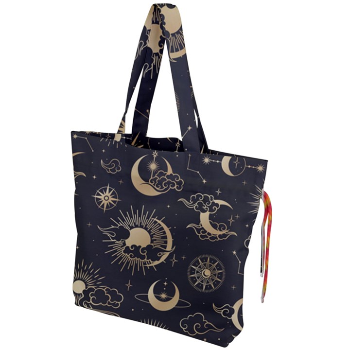 Asian Seamless Pattern With Clouds Moon Sun Stars Vector Collection Oriental Chinese Japanese Korean Drawstring Tote Bag